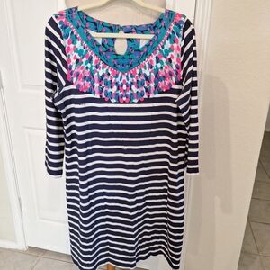 Lilly Pulitzer Striped Navy White Design Floral Neckline